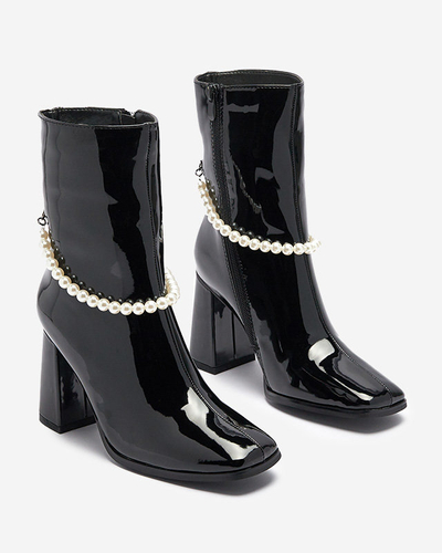 Черные лакированные женские сапоги на высокой шпильке Rassla- Footwear