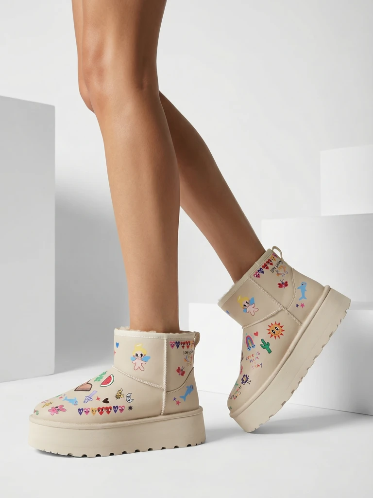 Karališkos mados Trumpos moteriškos snieglės su Hanaga lipdukais