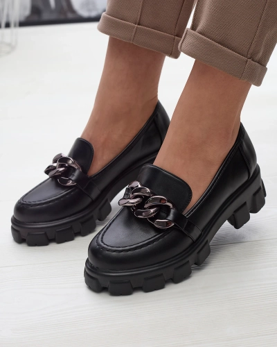 Женские мокасины из экокожи черного цвета с орнаментом Bovano- Footwear