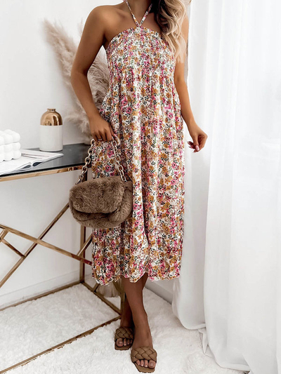 Белое женское платье-миди с цветочным принтом PLUS SIZE - Одежда