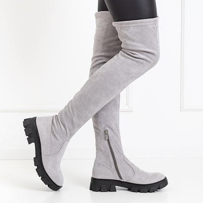 OUTLET Эко-замша серые серые сапоги на плоском каблуке выше колена Engi- Footwear