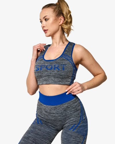 Серый женский спортивный комплект с кобальтовыми вставками - Одежда