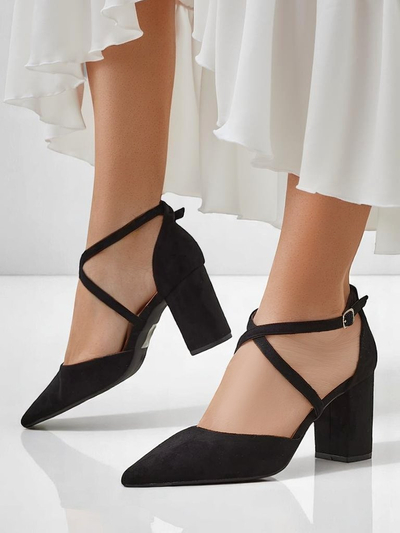 Royalfashion moteriški ekozomšiniai aukštakulniai bateliai su Kanastru dirželiais