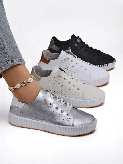 Royalfashion Women's Luna Lace Cutout Sneakers