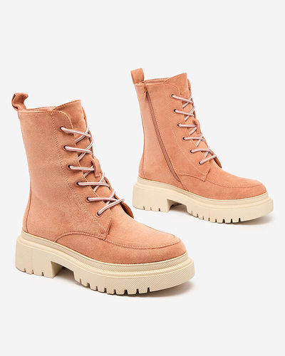 Royalfashion Розовые женские ботинки на шнуровке Cacava
