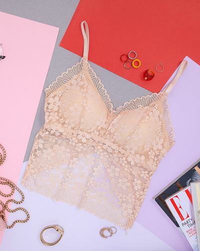 Moteriška smėlio spalvos nėriniuota bralette liemenėlė – apatinis trikotažas
