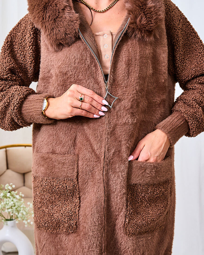 Royalfashion Коричневое женское пальто из искусственного меха