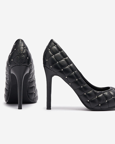 Женские стеганые туфли на шпильке с носом черного цвета Mawelo- Footwear