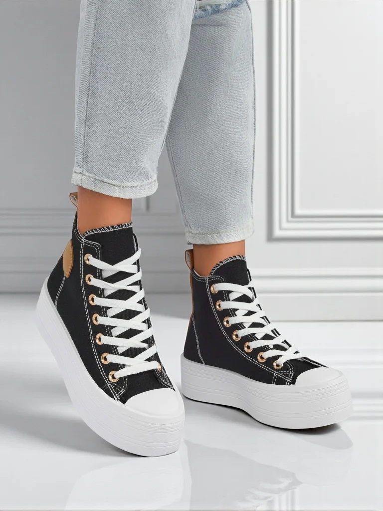 Женские кеды Callisto Nero на платформе, ткань, черные, лето/осень