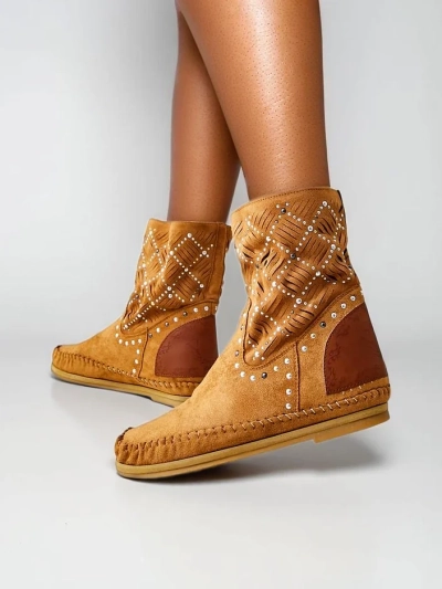 Royalfashion Moteriški anklinės botai su mažu pakulnės ir vyšniais Indijos stilius