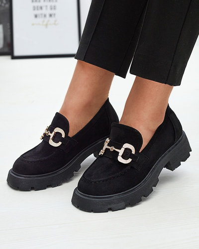 Черные женские мокасины с золотым орнаментом Ryci - Обувь