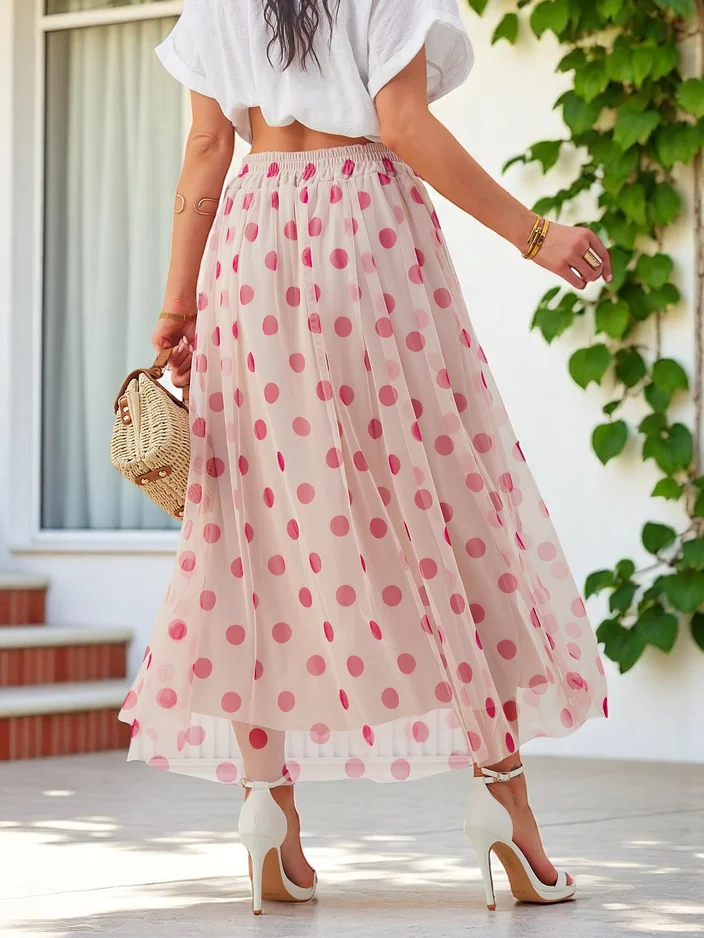 Юбка миди Royalfashion из вискозы с кружевом в горошек