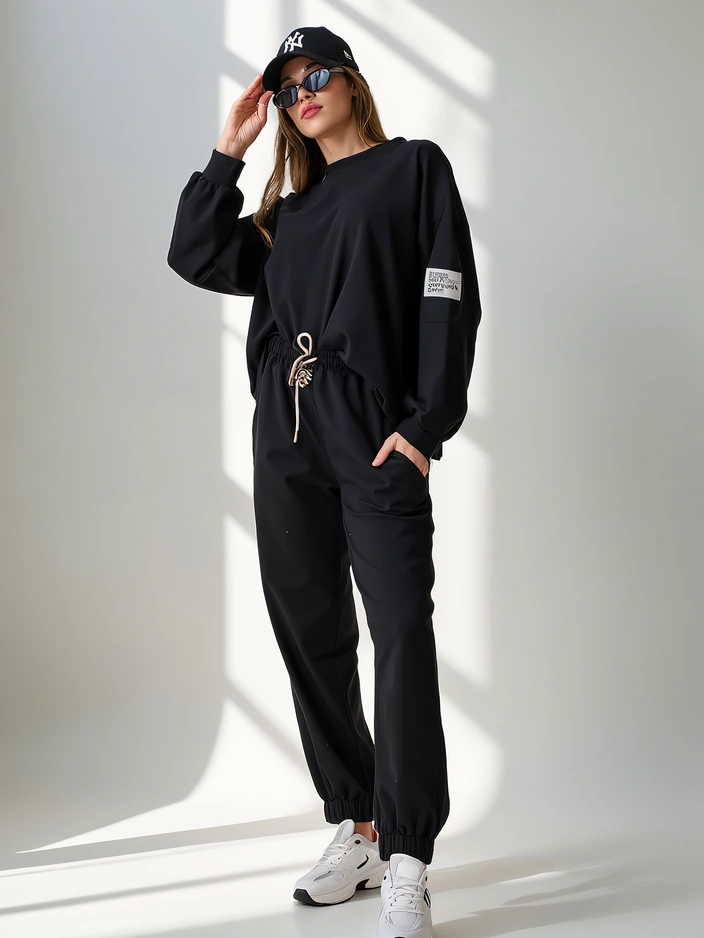 Royalfashion Женский комплект из хлопка с ребристыми манжетами на ногах