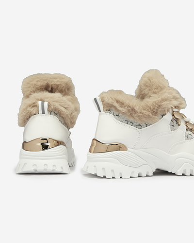 Спортивные лакированные белые женские кроссовки с мехом Axili- Footwear