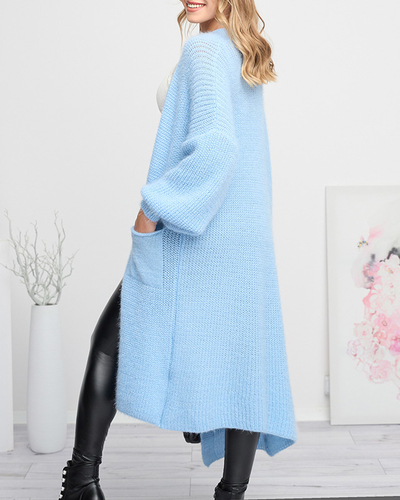 Moteriškas mėlynas minkštas megztinis su ilga pelerine - Drabužiai