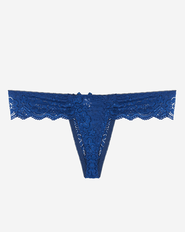 Женские кружевные стринги темно-синего цвета с бантом - Нижнее белье