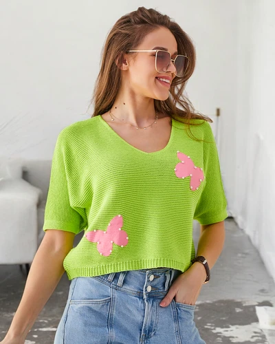 Женский хлопковый короткий свитер Royalfashion с бабочками