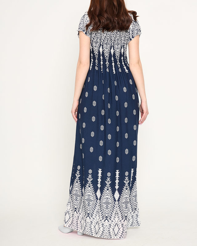 Moteriška tamsiai mėlyna raštuota maksi suknelė - Drabužiai