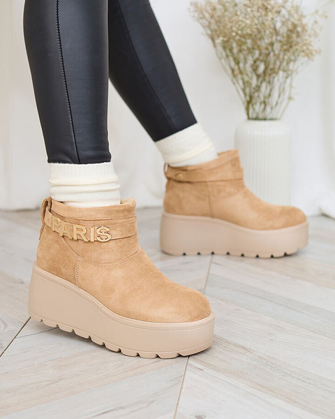 Royalfashion Светло-коричневые женские ботинки а'ля снежные сапоги с орнаментом Parisela