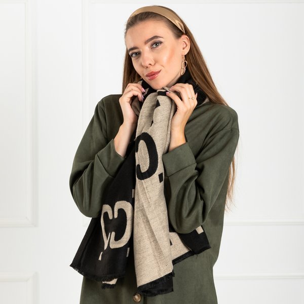 Juodos ir smėlio spalvos moteriškas šilto rašto apverstas šalikas - Aksesuarai