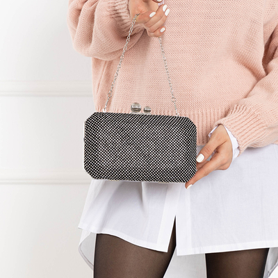Juodas, mažas moteriškas sankabos krepšys su kubiniu cirkoniu - Priedai