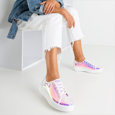 Fioletowe holograficzne tenisówki na platformie Vordena - Obuwie