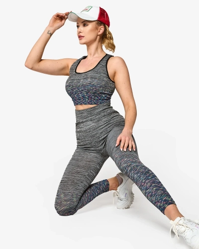Pilkas moteriškas sportinis rinkinys su tamsiai mėlynais intarpais - Apranga