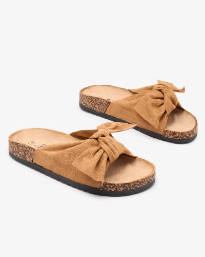 Женские шлепанцы с бантом верблюжьего цвета Orofdo- Footwear