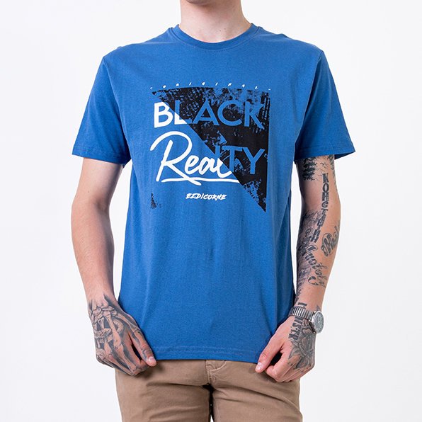 Синяя мужская футболка с принтом