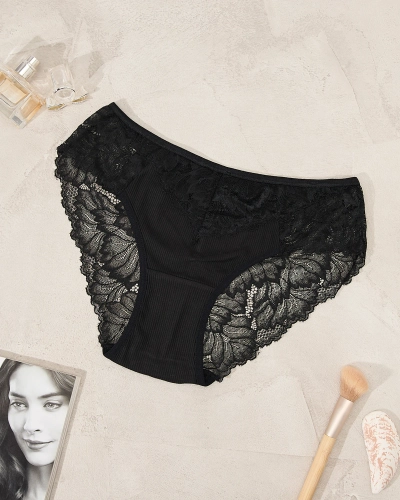Royalfashion Черные хлопковые кружевные трусики для женщин