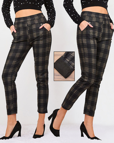 Royalfashion Серо-коричневые женские утепленные треггинсы в клетку