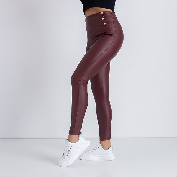 Bordowe damskie tregginsy z ozdobami - Spodnie
