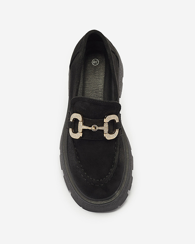 Черные женские мокасины с золотым орнаментом Ryci - Обувь