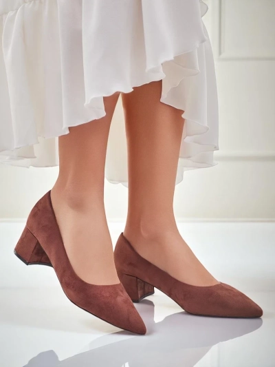 Aurelia Classico – Brown Suede Block Heel Pumps 4.5 cm