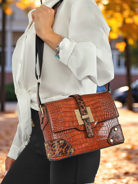 Torba damska Callista Milano z ekologicznej skóreczki lakierowanej brązowa