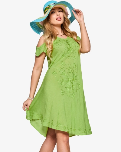 Зеленое женское пляжное платье-юбка с вышивкой - Одежда