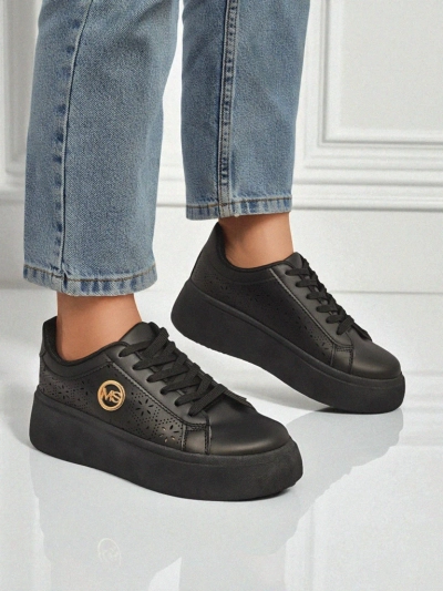 Damskie sneakersy platforma Perseida Royalfashion czarne skóra ekologiczna