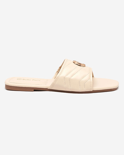 Бежевые женские тапочки из экокожи с золотым декором Daliso - Обувь