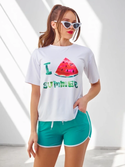 Royalfashion Moteriškas sportinis komplektas su marškinėliais ir šortais Arbūzas