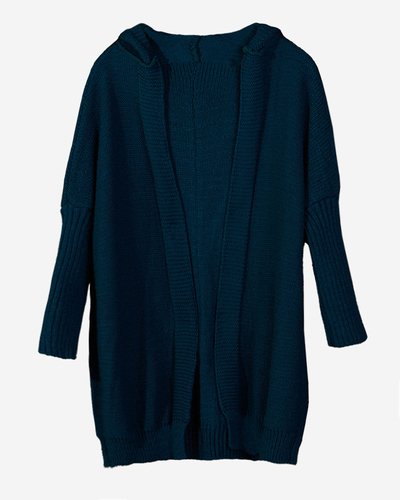 Бирюзовый женский длинный кардиган с капюшоном - Одежда