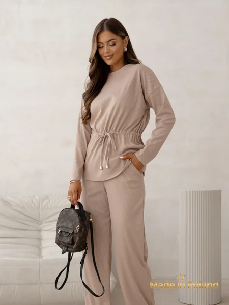 Royalfashion Medvilninis moteriškas komplektas a la megztinio stiliaus, su dryželiais