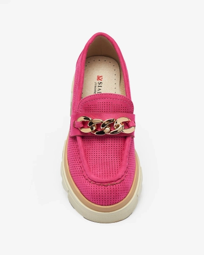 Royalfashion Мокасины из эко-замши с золотым украшением цвета фуксии Zaffix