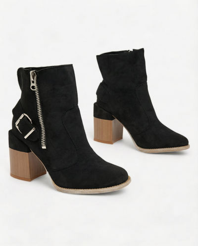 Royalfashion Juodi moteriški aukštakulniai batai iš ekovamšos Acimra