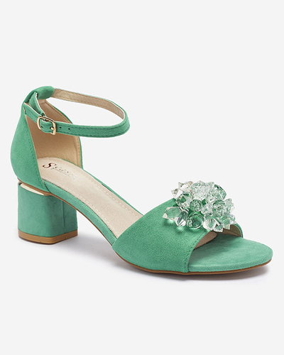Зеленые женские сандалии на заднике с декоративными кристаллами Cerosso- Footwear