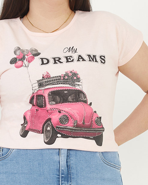 Розовая женская футболка с принтом MY DREAMS PLUS SIZE