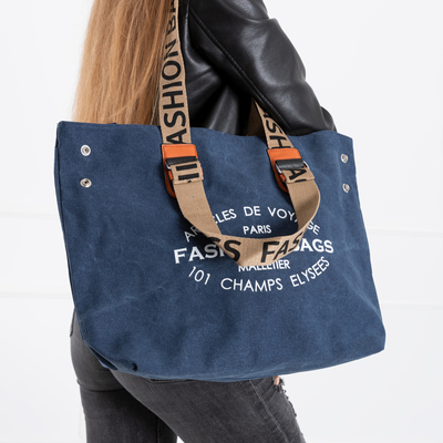 Темно-синяя женская сумка с надписями