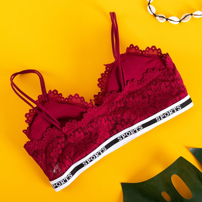 Бордовый женский бюстгальтер с кружевом