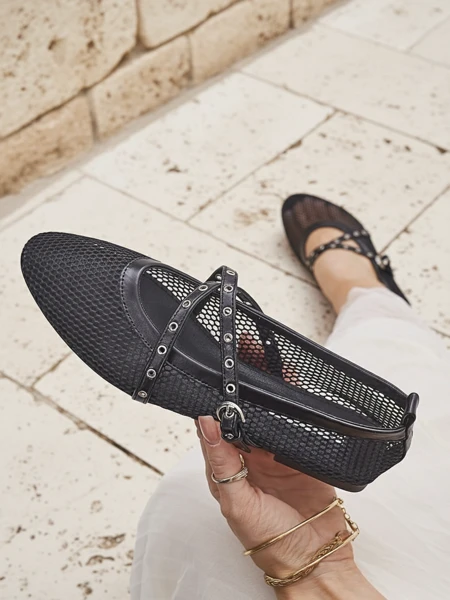 Балетки Royalfashion Arethusa Nero из сетки на плоском каблуке