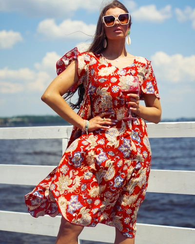 Royalfashion Красное женское платье с красочным цветочным рисунком