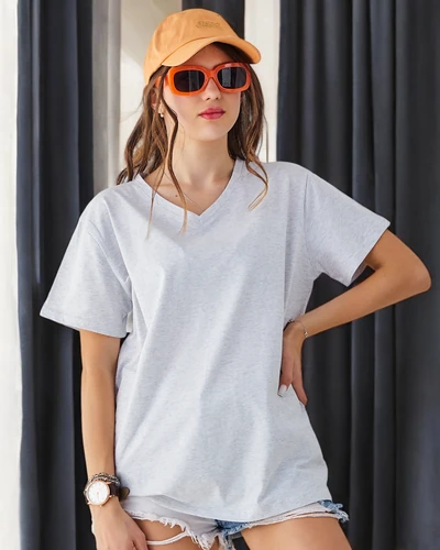 Royalfashion Moteriška medvilninė kasdienė marškinė su V-kaklu